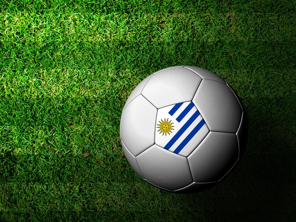 Uruguay zászló minta 3d visszaadás-ból egy futball-labdát a zöld gras — Stock Fotó