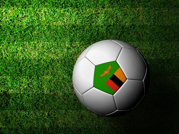 Замбия Флаг Модель 3d рендеринг футбольного мяча в зеленой траве — стоковое фото
