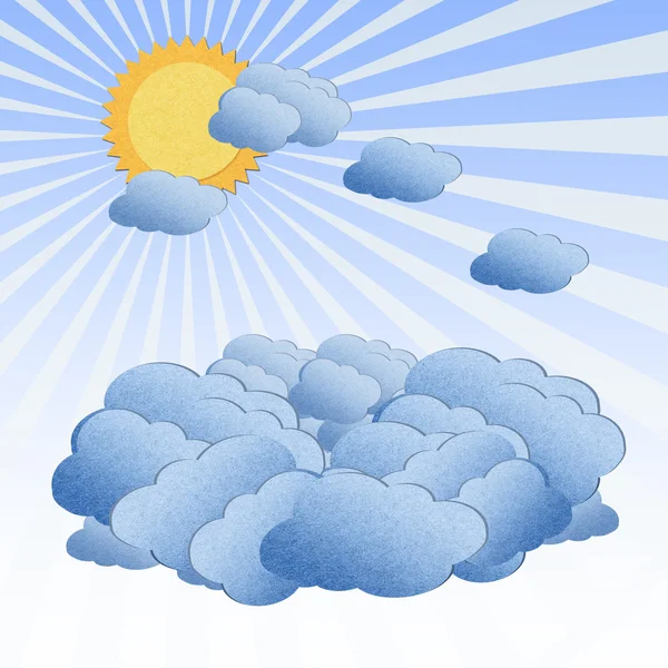 Recycle paper cloud over the sky with sun — Stock Photo, Image