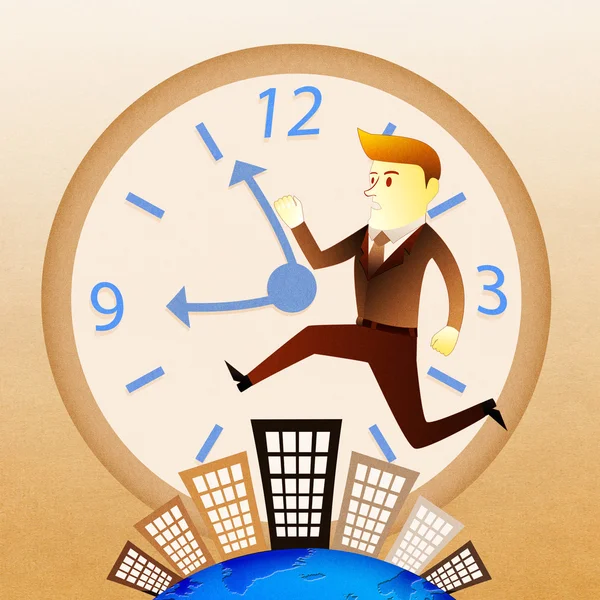 Imagen conceptual - Hombre de negocios corriendo en el edificio en horas punta — Foto de Stock