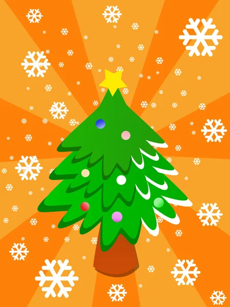 Kreslené vánoční strom na oranžovém pozadí — Stock fotografie