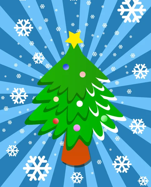 Kreslené vánoční strom na modrém pozadí — Stock fotografie