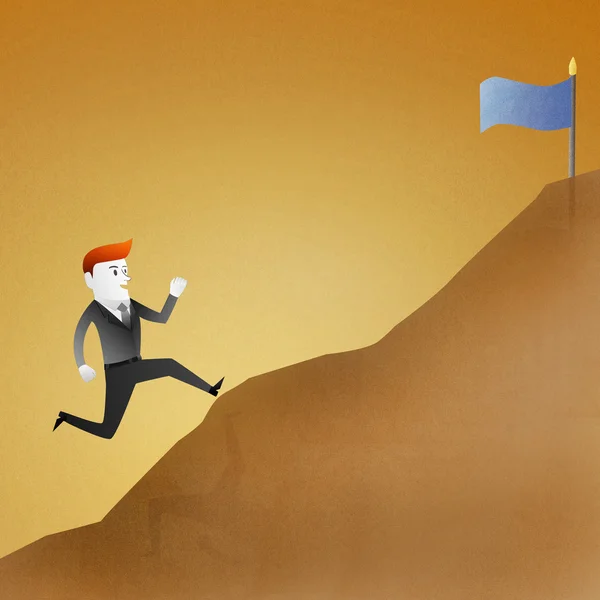 Imagen conceptual - Hombre de negocios ir corriendo por la montaña representan —  Fotos de Stock
