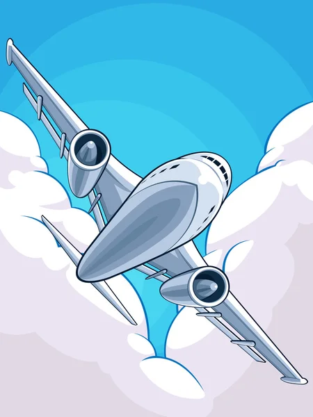 Flugzeug fliegt durch bewölkten Himmel — Stockvektor