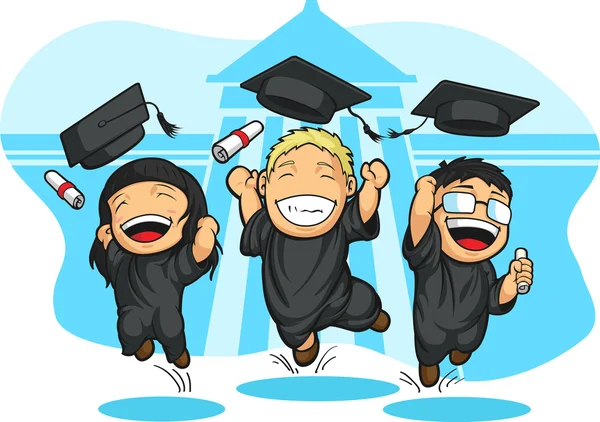 Escuela-Universidad Graduación Dibujos animados — Vector de stock