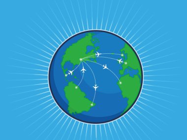 Airplane Route Around the World Globe clipart