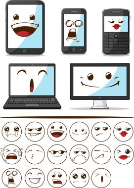 Gadget (Smart Phone, Laptop, Computer) with Funny Expression clipart