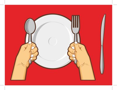 Hands Holding Spoon Fork & Knife clipart