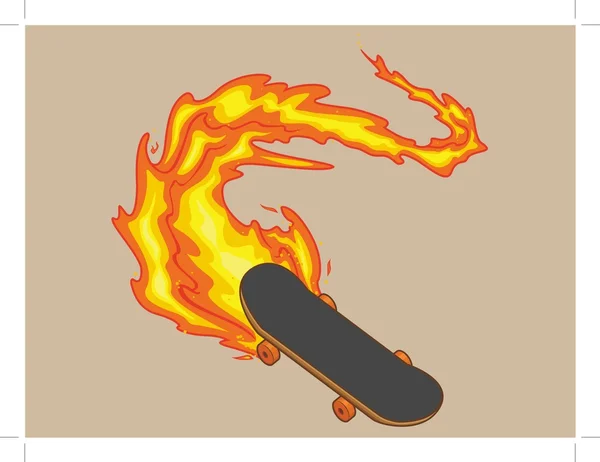 Flammande eldig skateboard — Stock vektor