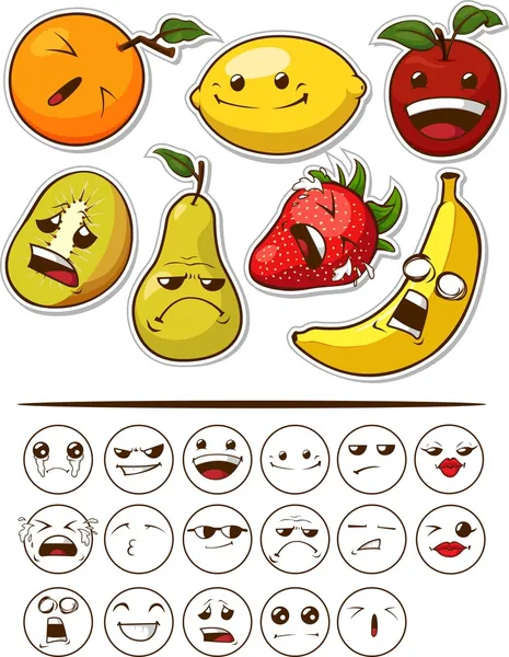 Смішні фрукти з виразом — стоковий вектор