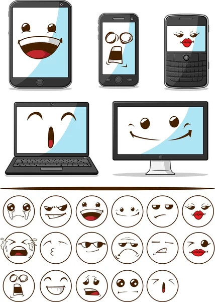 Гаджет (смарт-телефон, ноутбук, комп'ютер) з смішні вирази — стоковий вектор