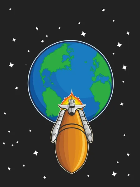 Μύγα διαστημόπλοιο από τη γη — Διανυσματικό Αρχείο