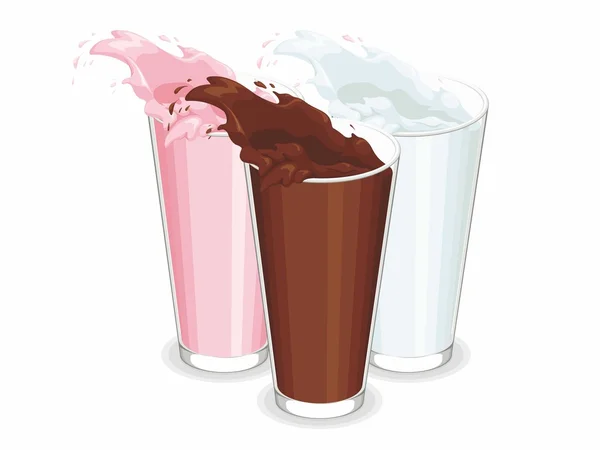 こぼれた牛乳のガラスの白、チョコレート、イチゴ — ストックベクタ