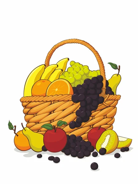 Ποικιλία από φρέσκα φρούτα στο ξύλινο καλάθι — Διανυσματικό Αρχείο