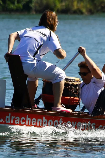 Dragon boat race i Rhen/Schweiz — Stockfoto