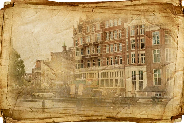 Ruas da antiga Amsterdã feitas em estilo retro — Fotografia de Stock