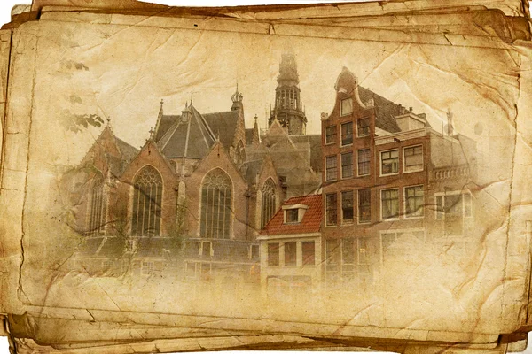 Streets of Old Amsterdam made in retro style — Stock Photo, Image