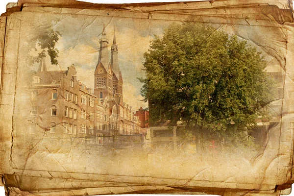 Vistas del antiguo Amsterdam hechas en estilo artístico retro — Foto de Stock