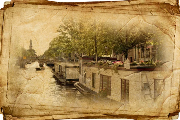 Vistas da velha Amsterdã feitas em estilo retro artístico — Fotografia de Stock