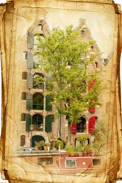 Straten van het oude amsterdam gemaakt in retro stijl — Stockfoto