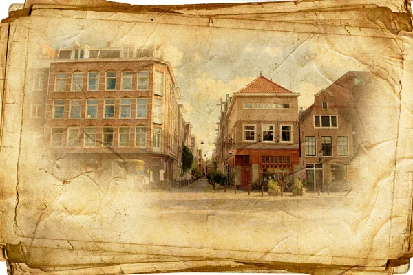 Rues du Vieux Amsterdam réalisées dans un style aquarelle artistique — Photo