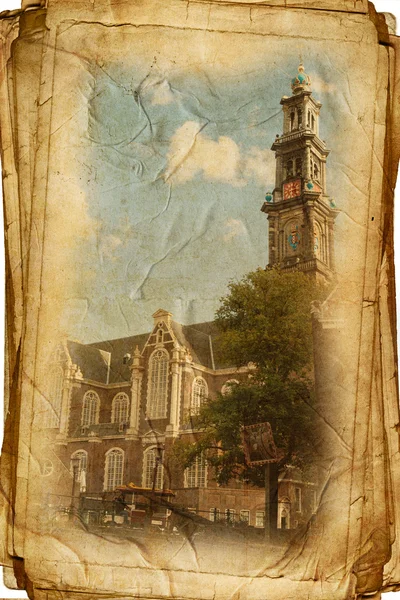 Ruas da antiga Amsterdã feitas em estilo retro — Fotografia de Stock