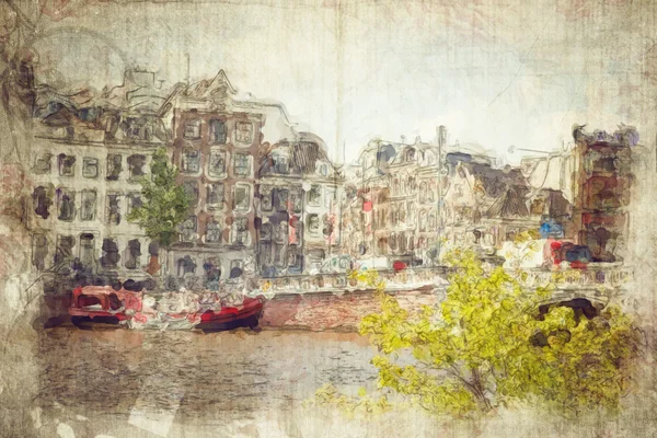 Streets of amsterdam made in artistic style — Stock Photo, Image