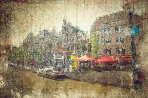 A régi Amszterdam művészi retro stílusban készült views Stock Fotó