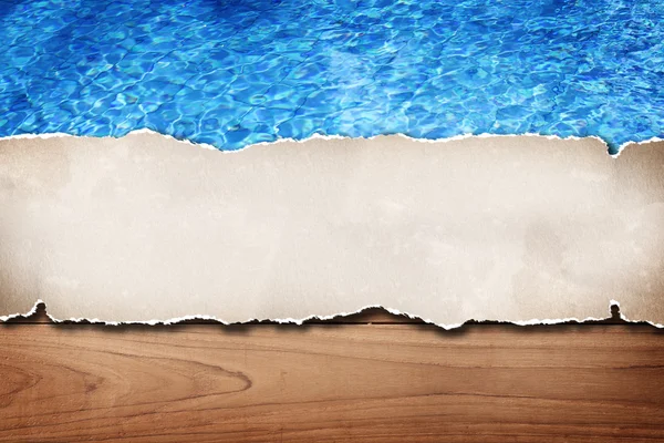 Paper over swimming pool background — Zdjęcie stockowe