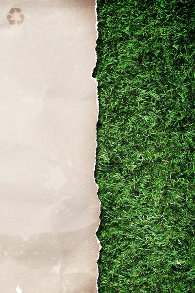 Recycled paper on grass — Stock Photo, Image