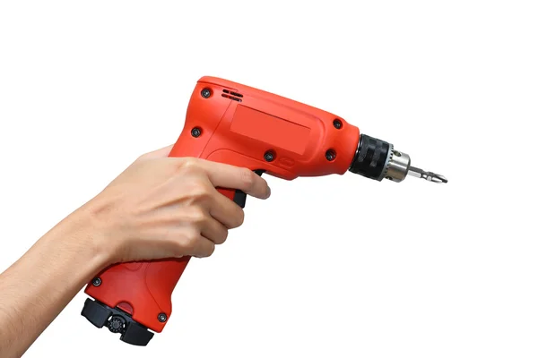 Hand holding red drill — Zdjęcie stockowe