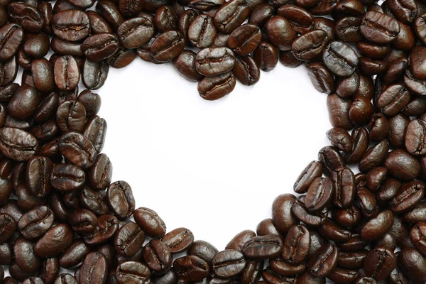 심장 모양에 커피 콩. — 스톡 사진