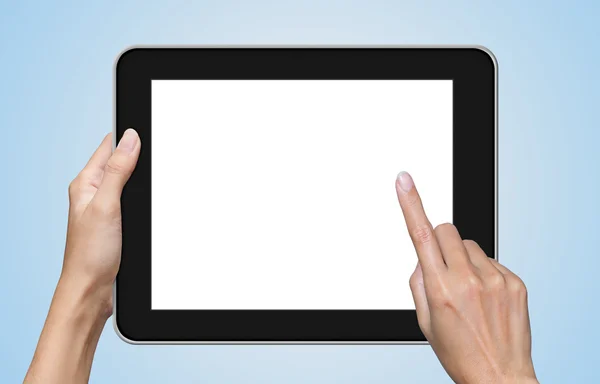 Tela de toque de mão no computador tablet — Fotografia de Stock