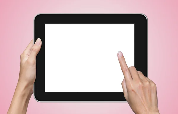 Hand touching tablet pc. — Stock Photo, Image