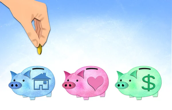 Save money to home piggy, paper craft. — Stock Photo, Image