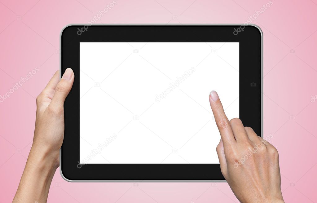 Hand touching tablet pc.