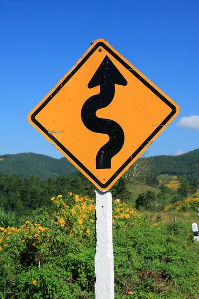 stock image Winding road sign