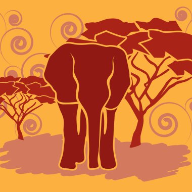 Elephant in African savanna clipart