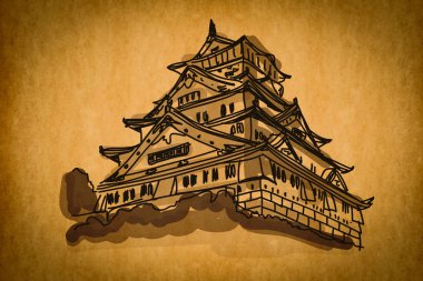 Free hand sketch collection: Osaka castle Osaka, Japan clipart