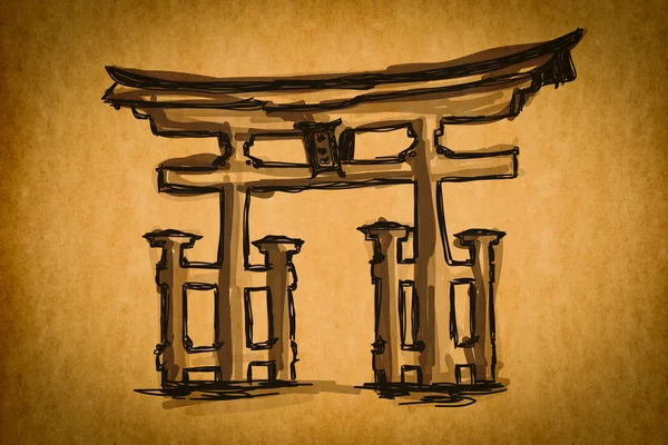 Coleção de esboços à mão livre: Japan Traditional Gate, Japan — Fotografia de Stock