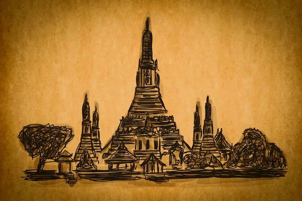 Collezione di schizzi a mano libera: Tempio di Wat Arun a Bangkok — Foto Stock