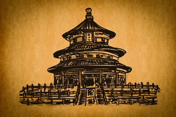 Colección de bocetos a mano libre: Templo Chino del Cielo, China — Foto de Stock