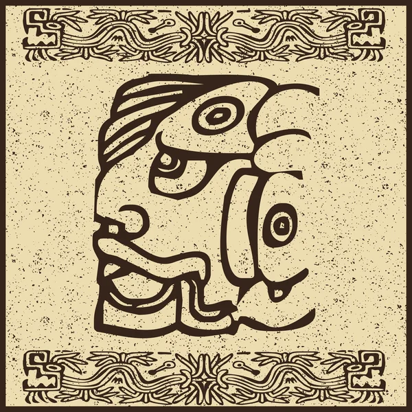 Aztec Indian face on old brown background — Stock Vector