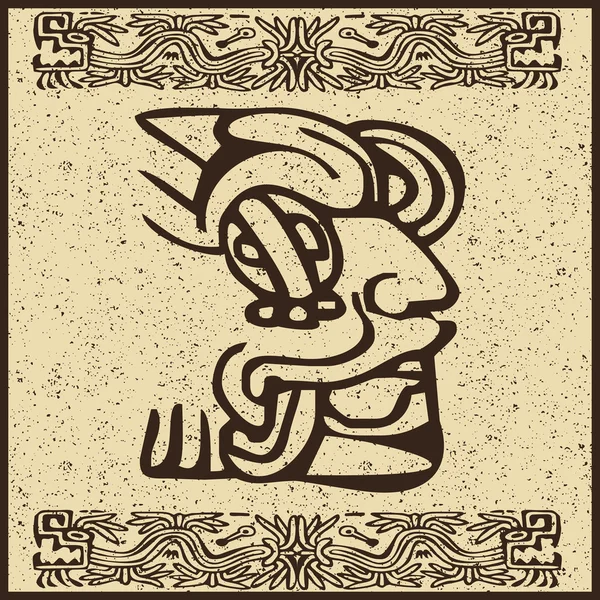 Aztec indisk ansikte på gammal brun bakgrund — Stock vektor