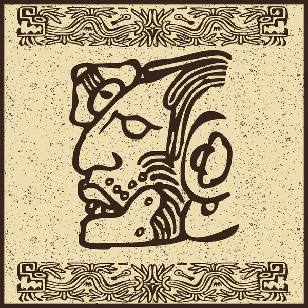 Azteca rosto indiano no fundo marrom velho — Vetor de Stock