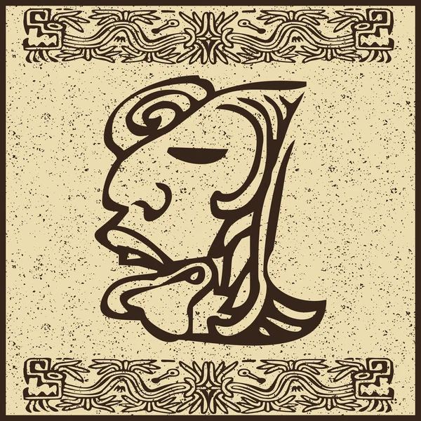 Cara india azteca sobre fondo marrón viejo — Vector de stock