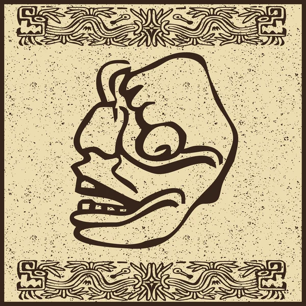 Ацтекское индийское лицо на старом коричневом фоне — стоковый вектор