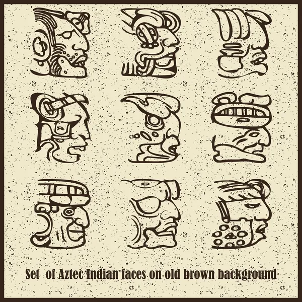 Azteekse Indiase gezicht op oude bruine achtergrond — Stockvector