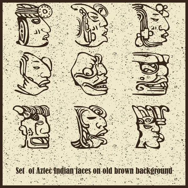 阿兹台克印度脸上旧的棕色背景 — 图库矢量图片
