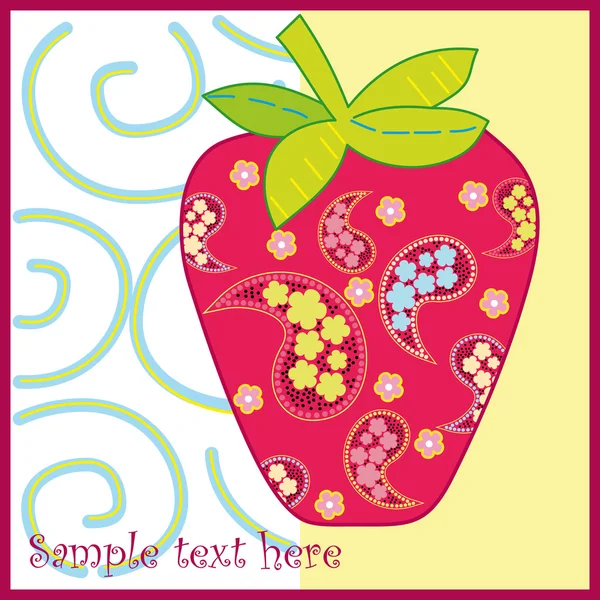 Marco de fresa vectorial. Baya roja y flores rosadas — Vector de stock